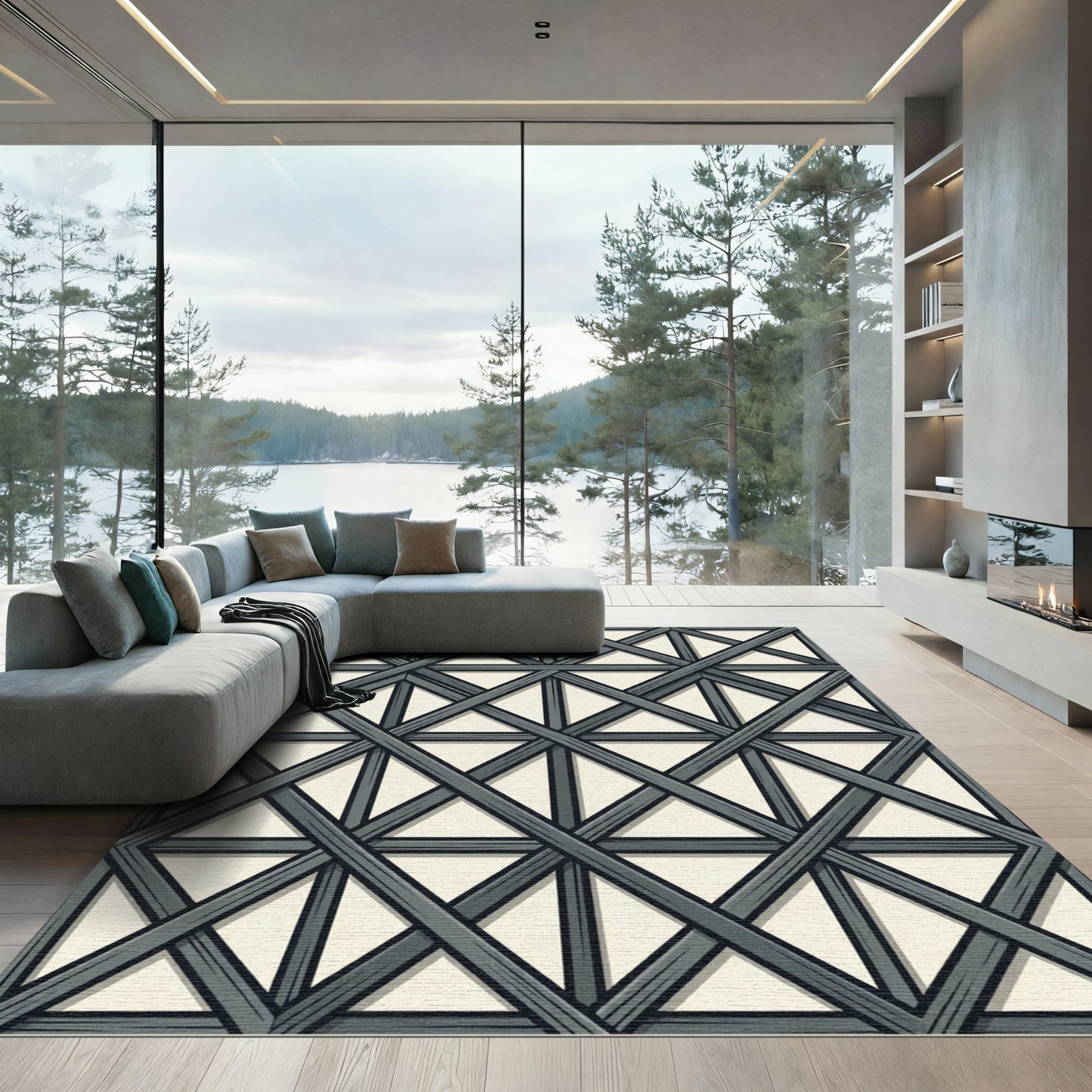 Charcoal Lattice Trellis Geometric Rug