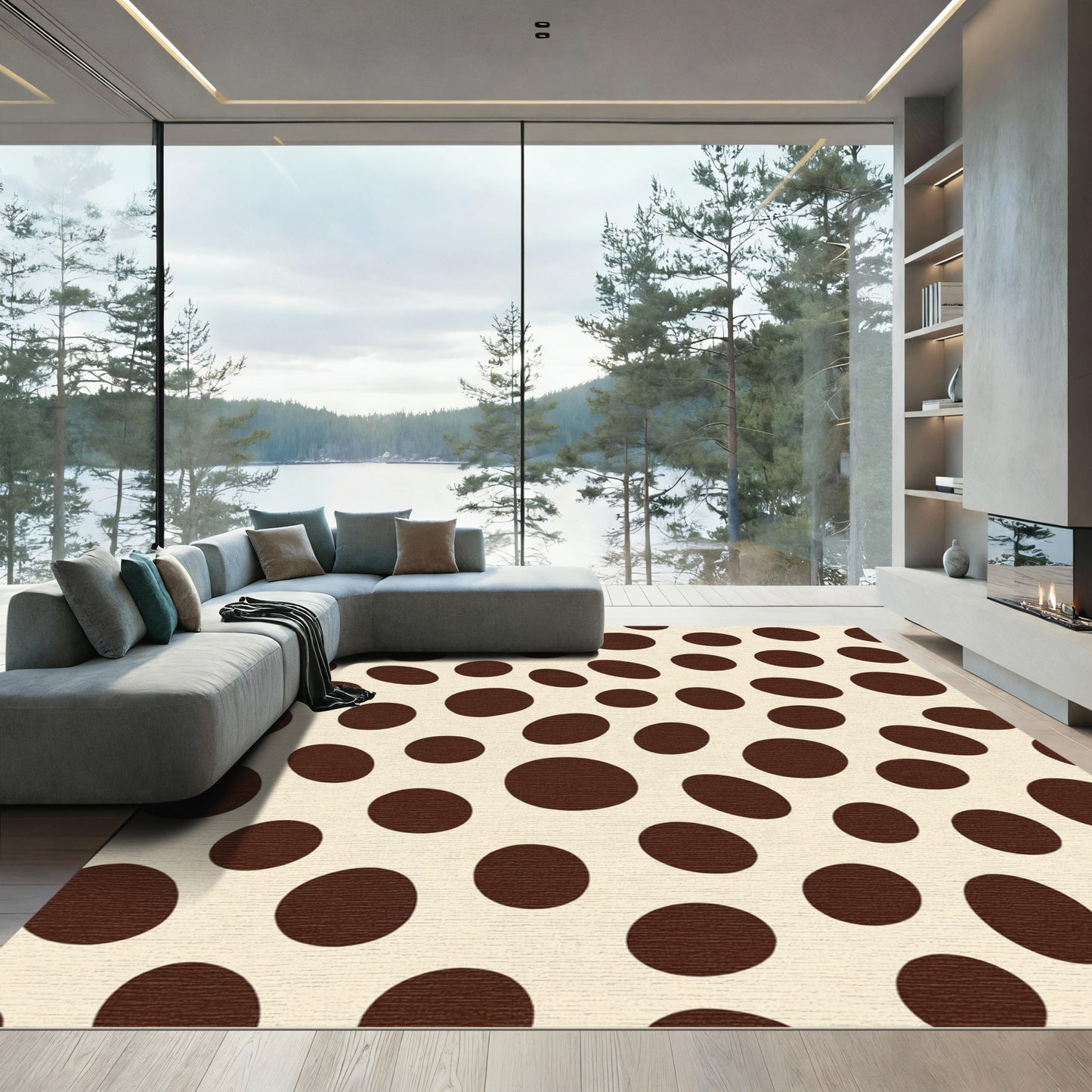 Brown Circles On Cream Background Rug