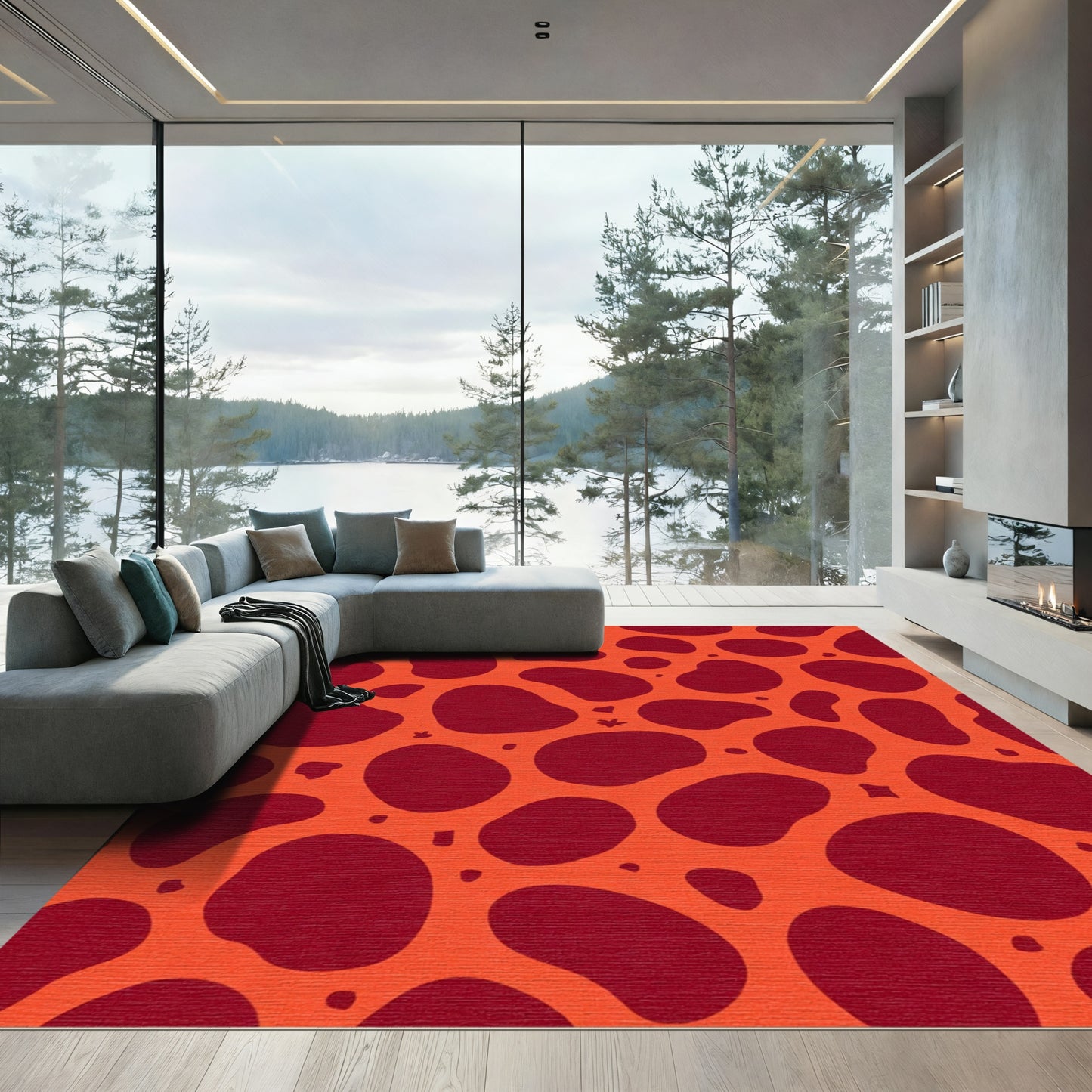 Crimson Blobs Orange Texture Rug