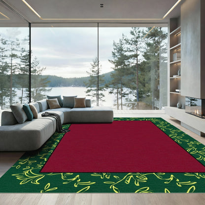 Deep Green Vine Border Burgundy Center Rug