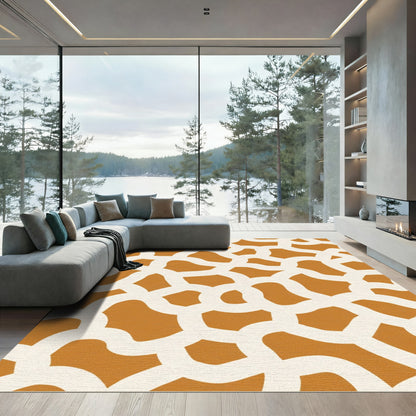 Brown cream organic linked shapes Rug