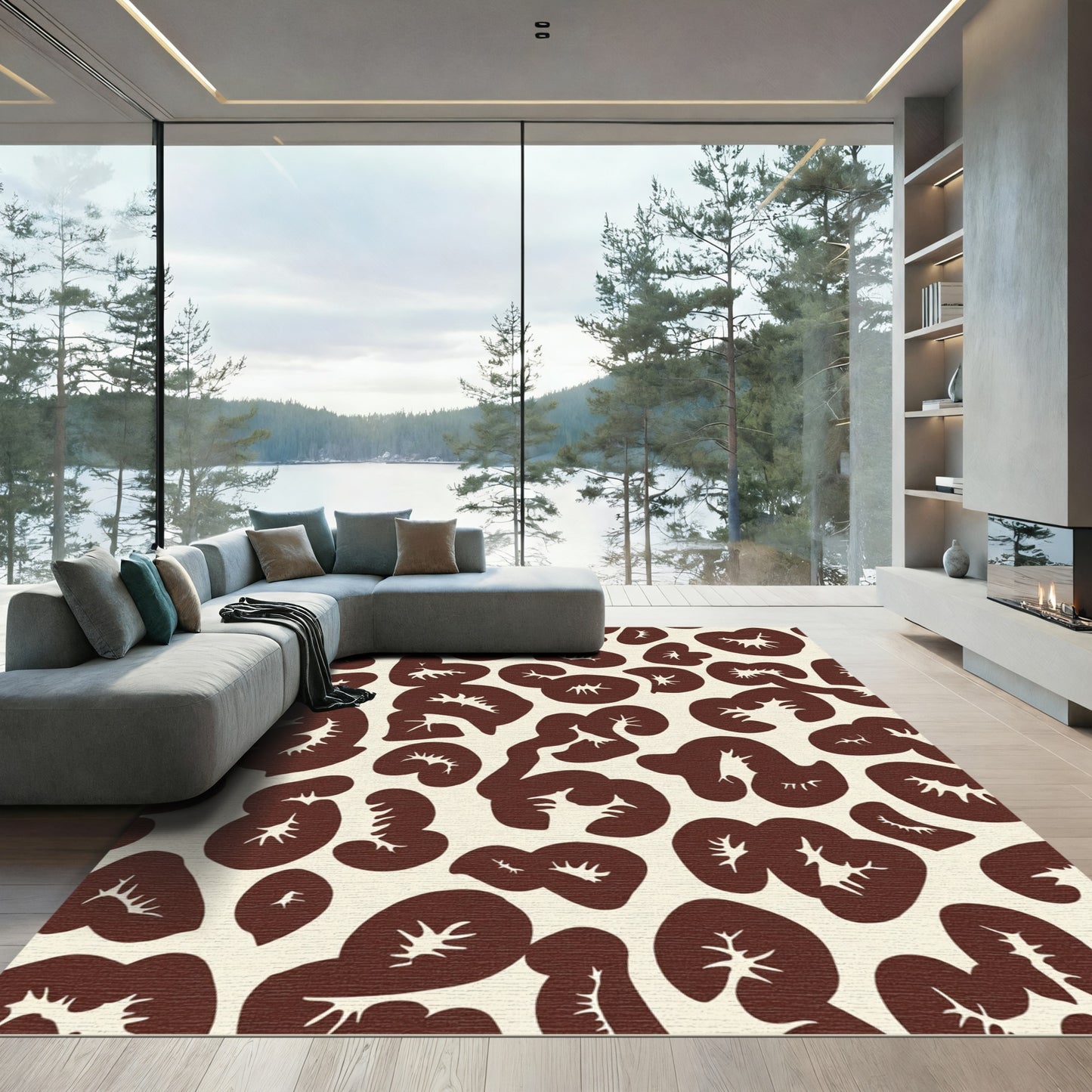 Deep Brown Organic Wavy Shapes Rug