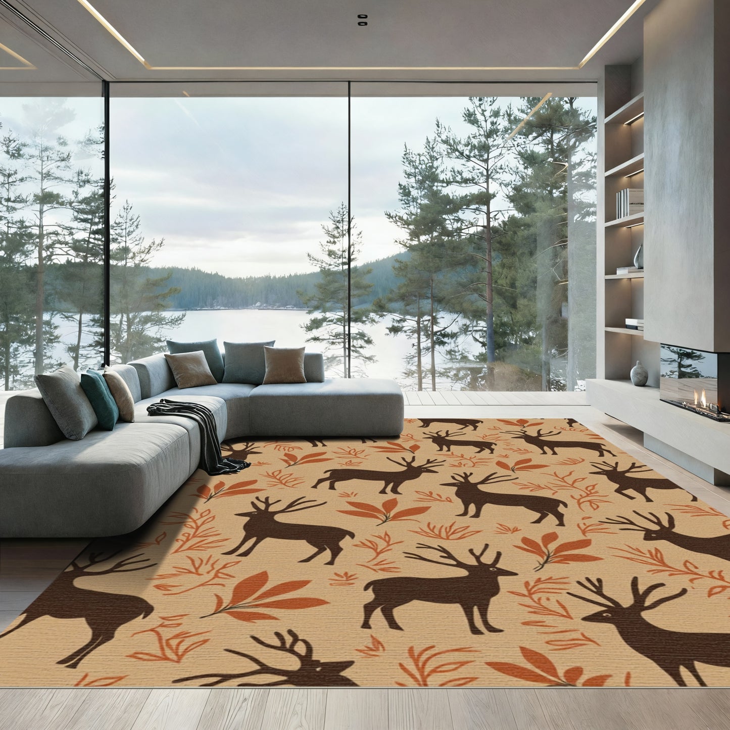 Brown Deer Autumn Foliage Landscape Rug