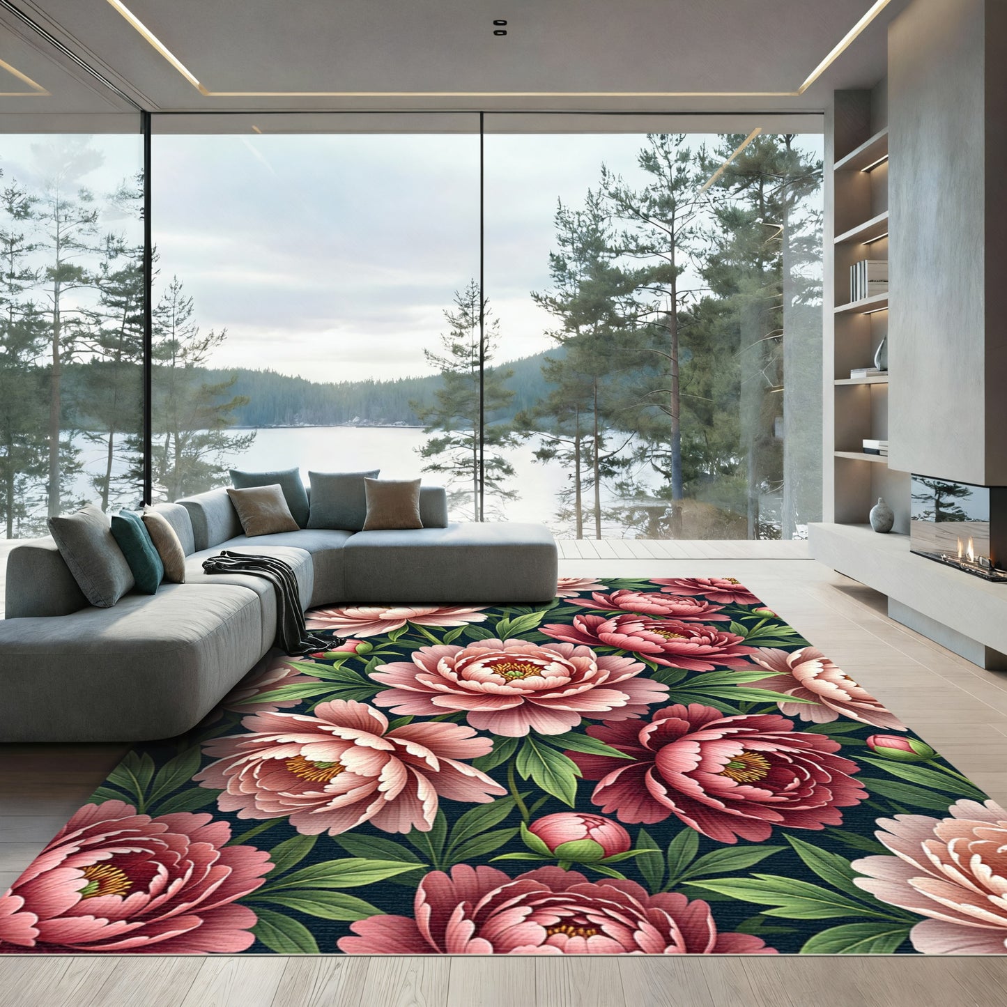 Dramatic Vintage Pink Peony Garden Rug