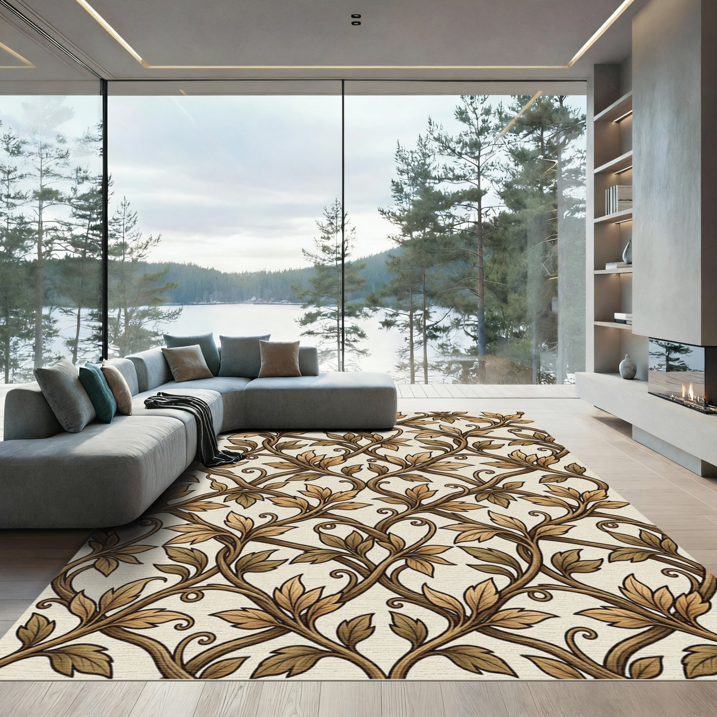 Earthy Leaf Vine Scroll Rug