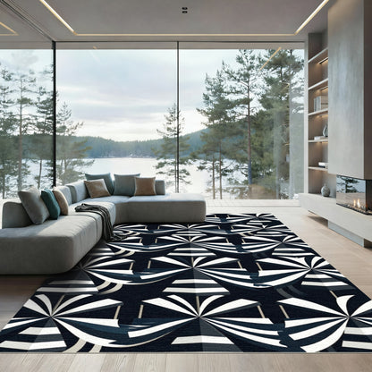 Monochrome Striped Sunbrella Radiating Rug