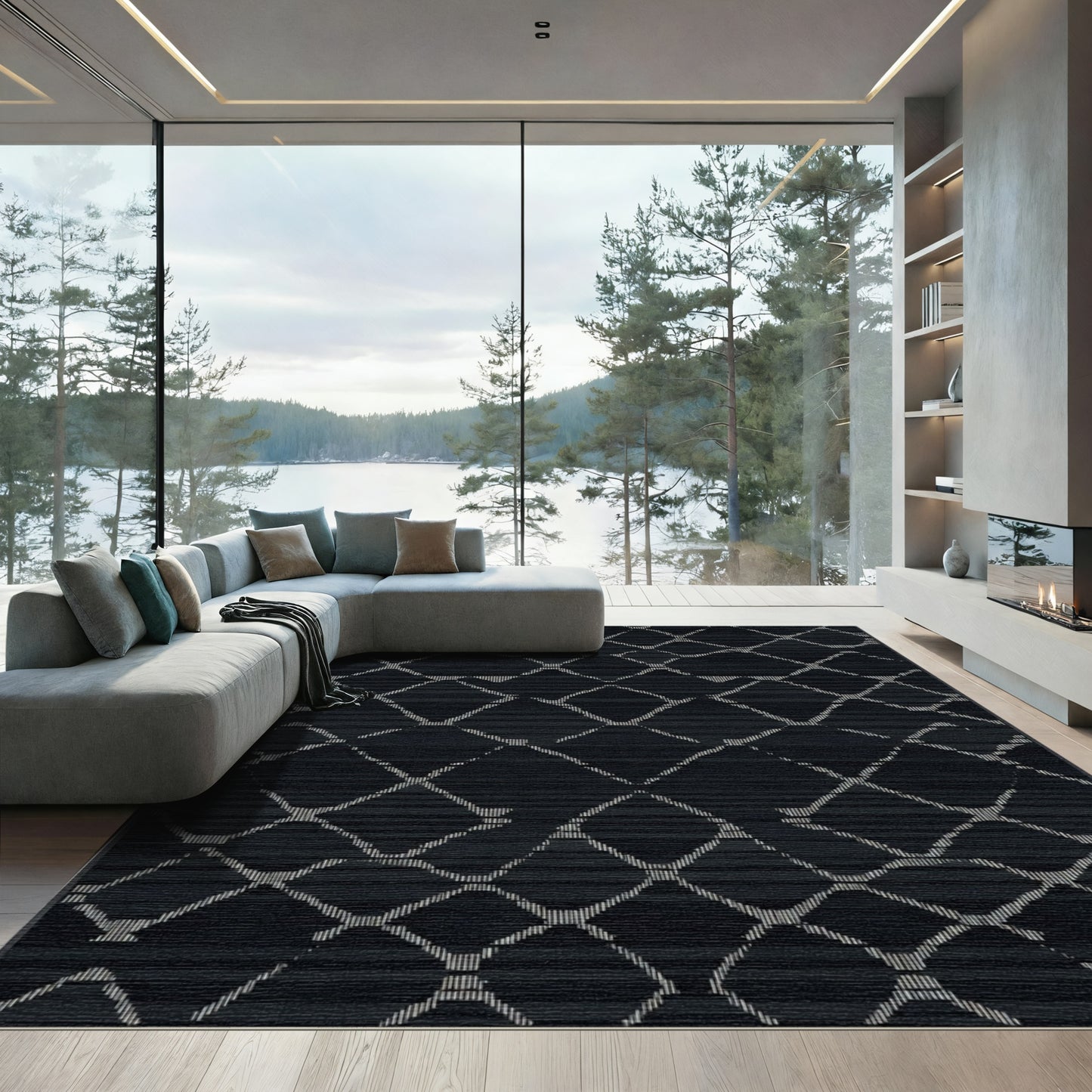 Dark Gray Diamond Textured Weave Rug