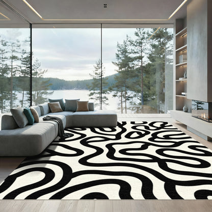 Black Organic Line Abstract Rug