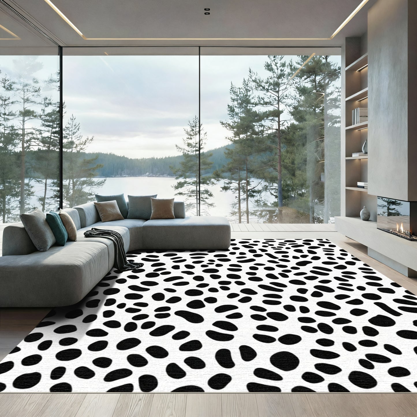 Black White Animal Spots Rug