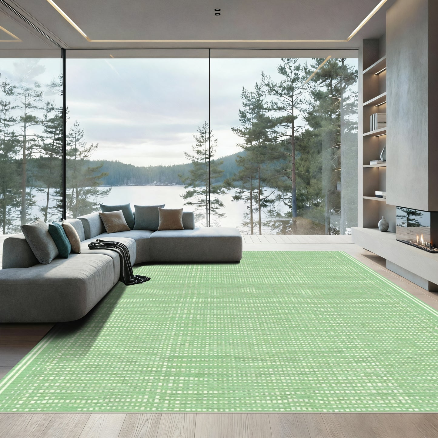 Pastel Green Textured Stripe Rug
