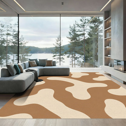 Brown Cream Abstract Blob Rug