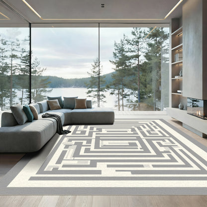 Gray White Geometric Labyrinth Rug