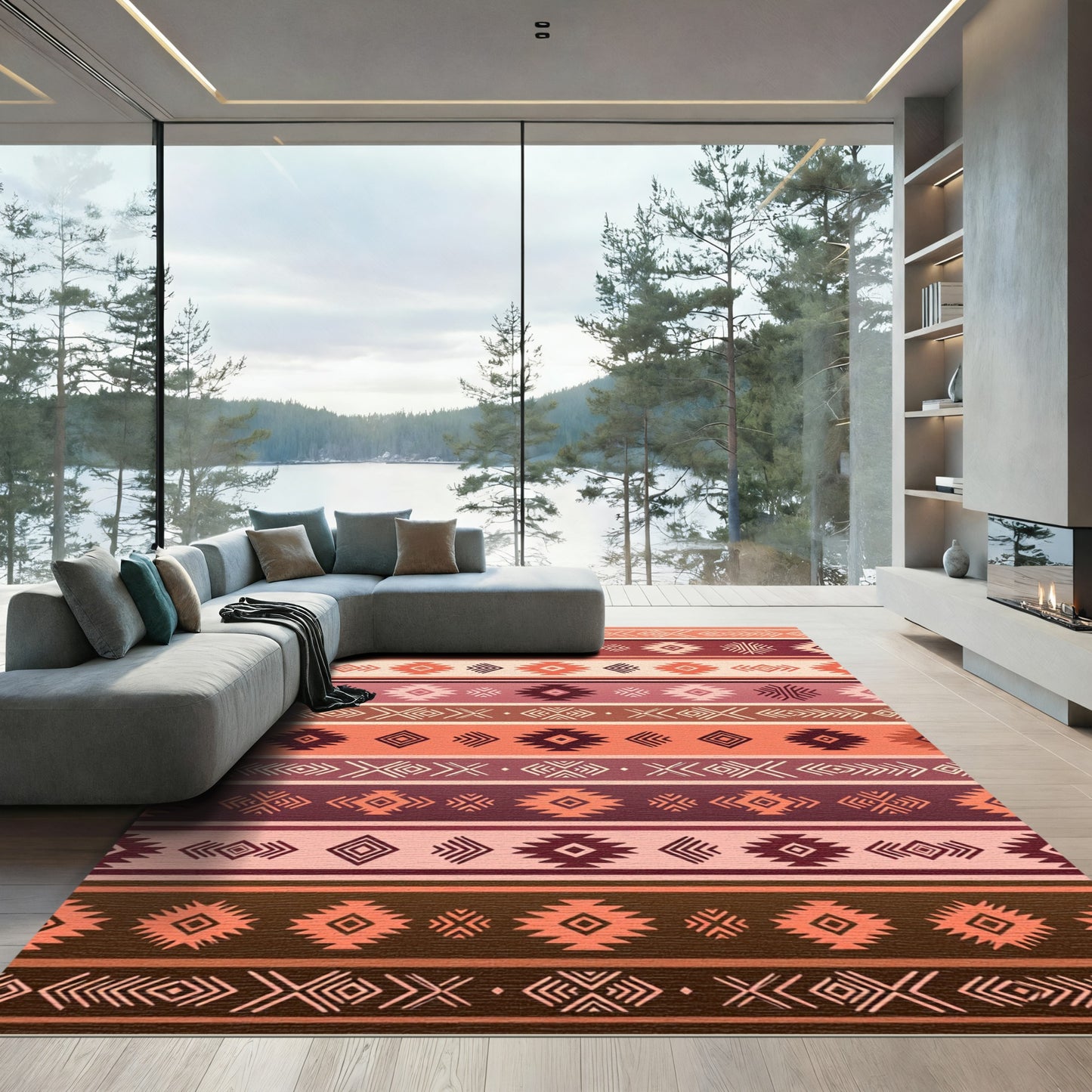 Terracotta Coral Diamond Stripe Rug