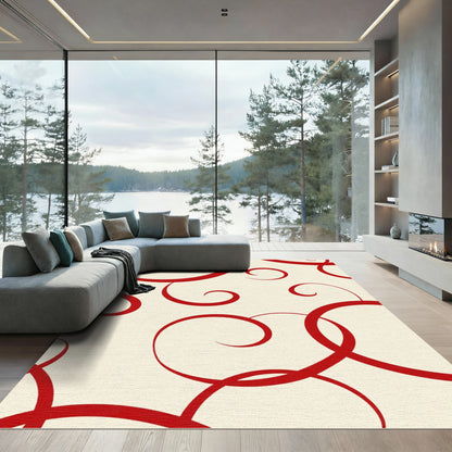 Crimson Swirls Cream Background Rug
