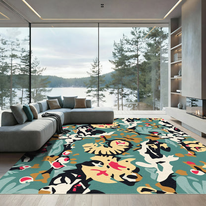 Teal Yellow Abstract Animal Collage Rug