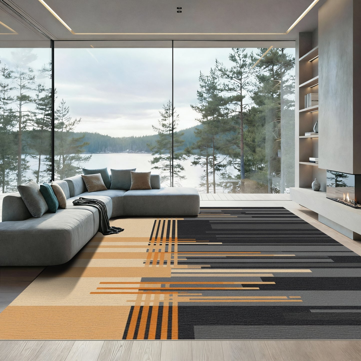 Orange Beige Geometric Stripe Rug