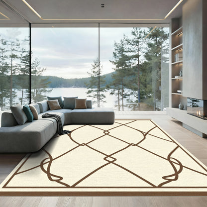 Cream Brown Intersecting Diamond Swirl Rug
