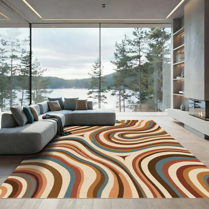 Retro Earthy Swirl Abstract Rug