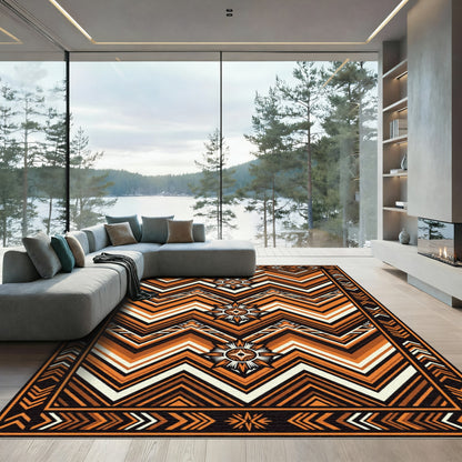 Geometric Terracotta Zigzag Sunset Sunburst Rug
