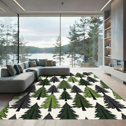Forest Pine Tree Woodland Illustration Rug