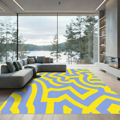 Bold Yellow Abstract Maze Rug