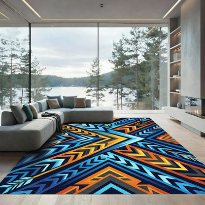 Vibrant Blue Orange Geometric Arrows Rug