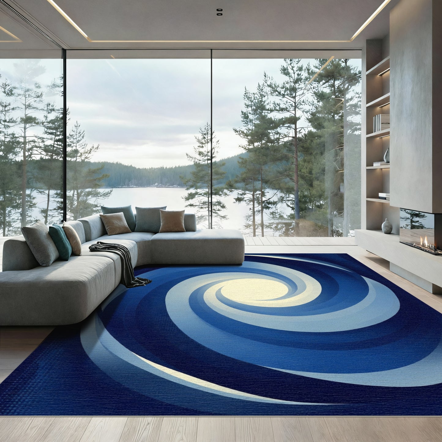 Deep Blue Swirl Vortex Rug