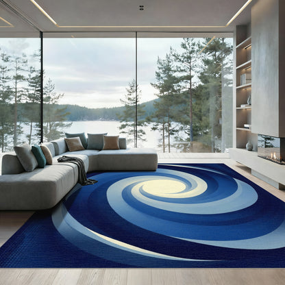 Deep Blue Swirl Vortex Rug