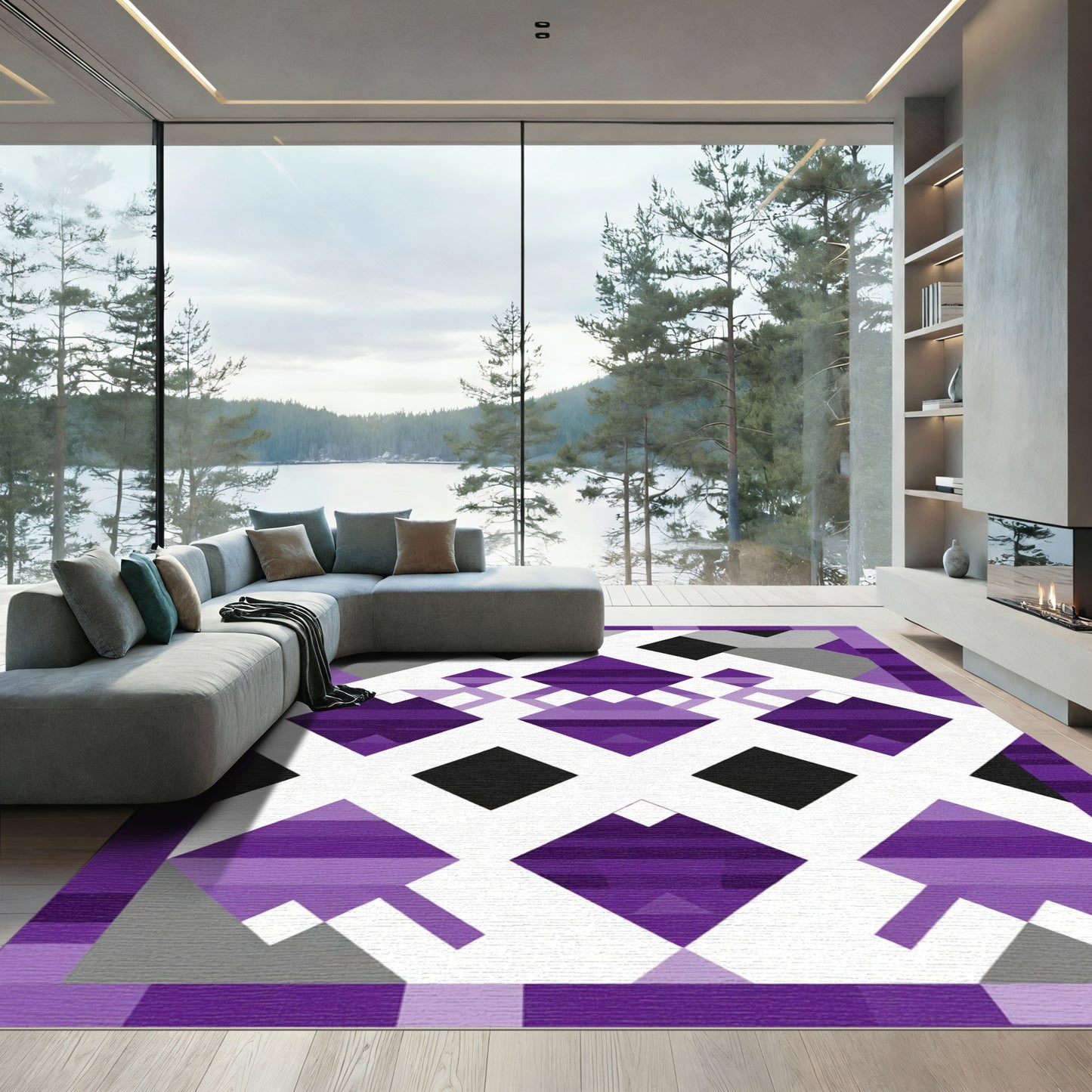 Modern Purple Diamond Geometric Rug