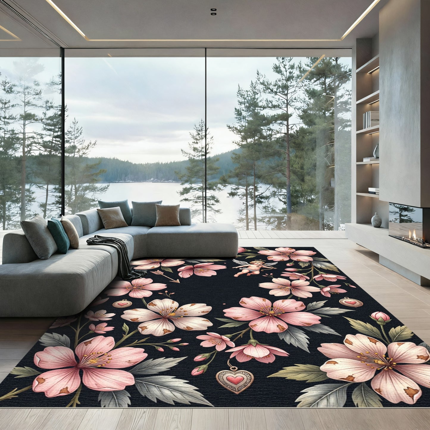 Romantic Pink Cherry Blossom Cupid Rug