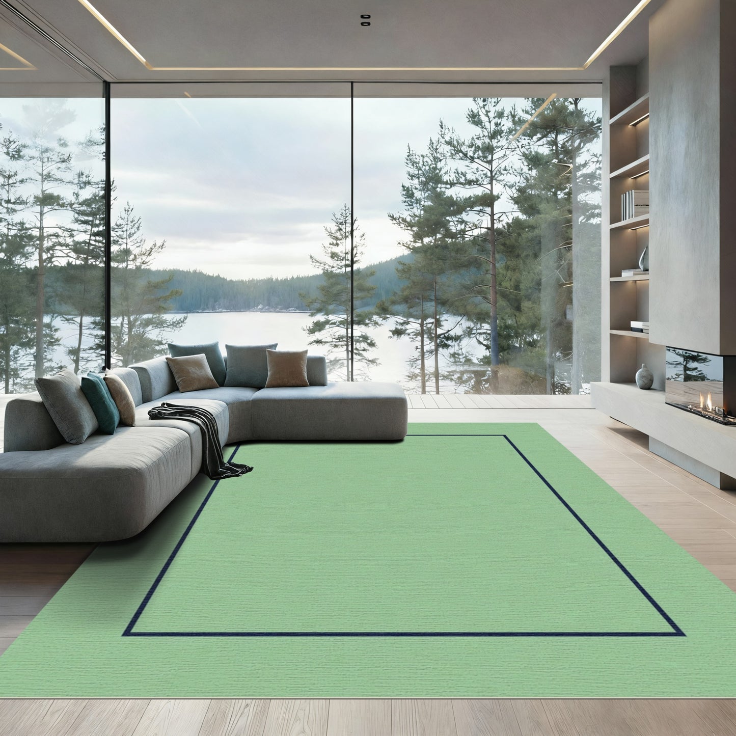 Sage Green Soft Textured Border Rug