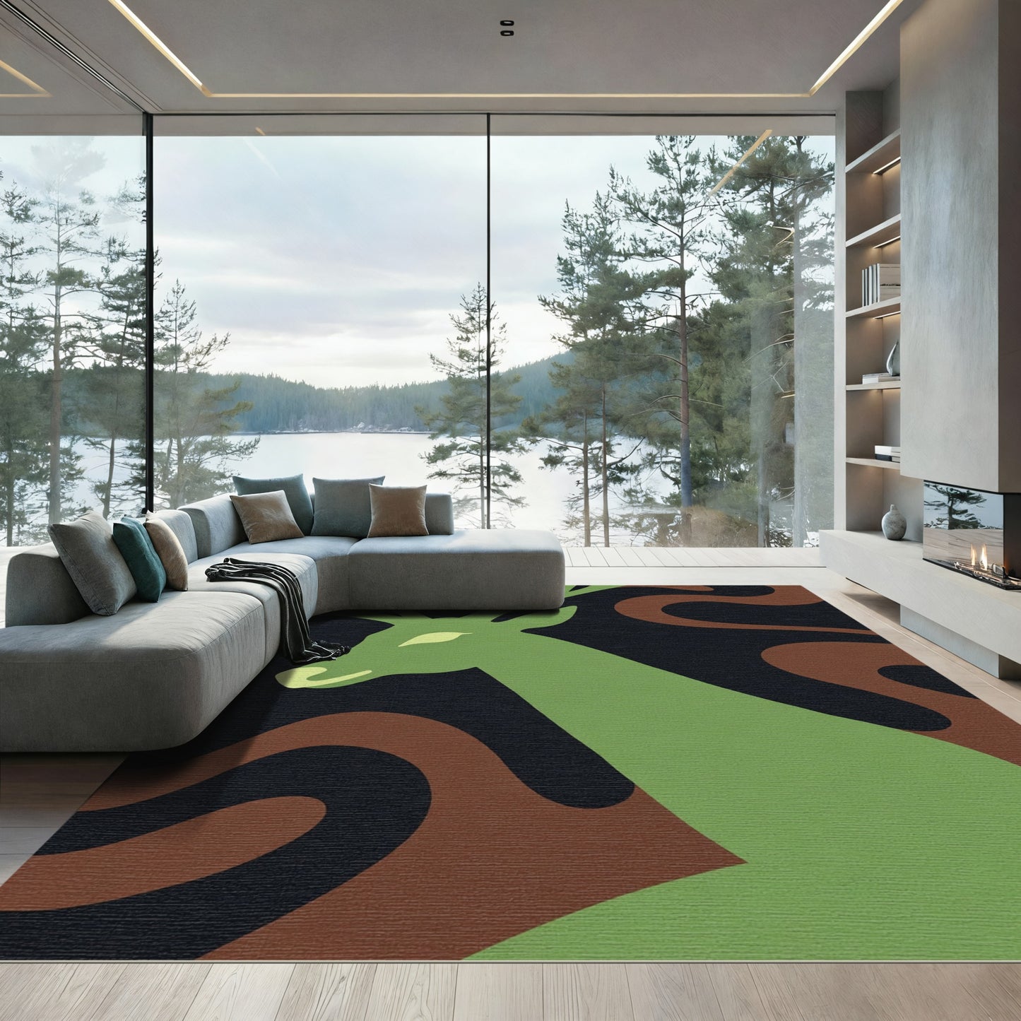 Green Stag Swirls Dark Rug