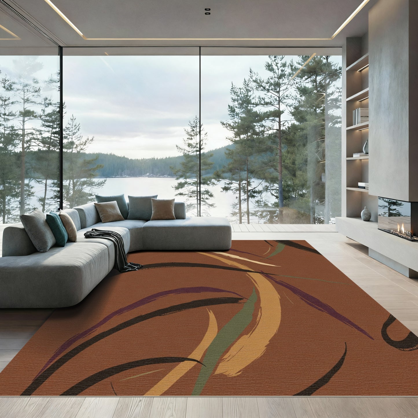 Earthy Tones Abstract Brushstrokes Rug