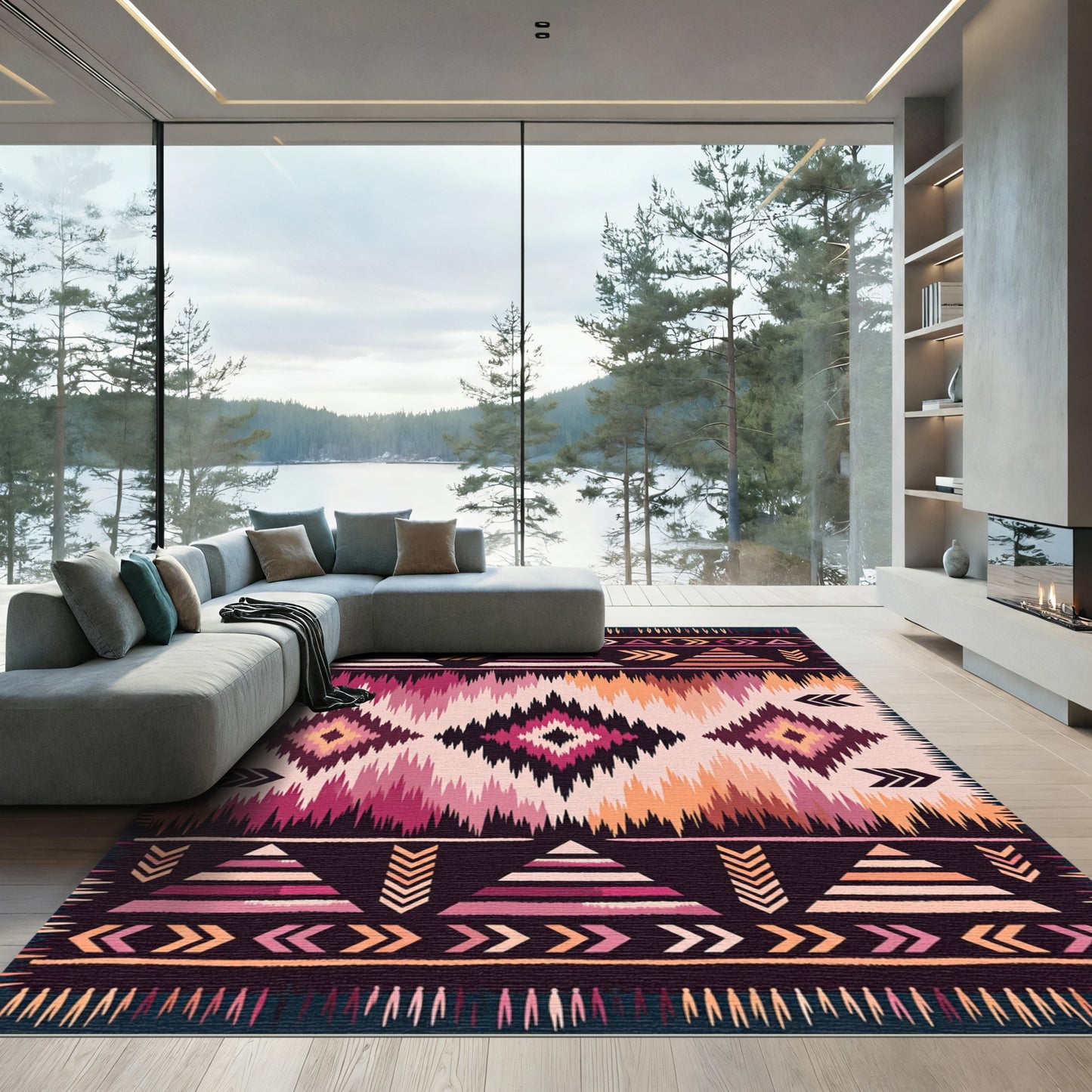 Tribal Geometric Diamond Sunset Rug
