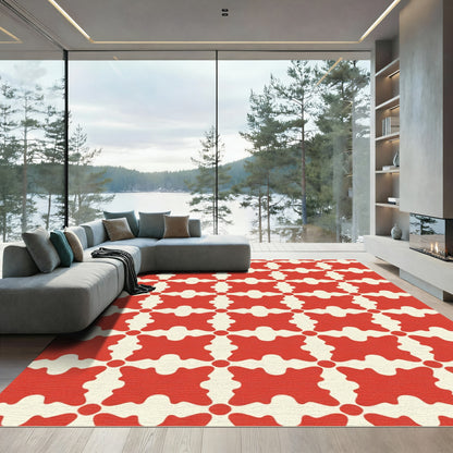 Crimson Ivory Abstract Lattice Rug