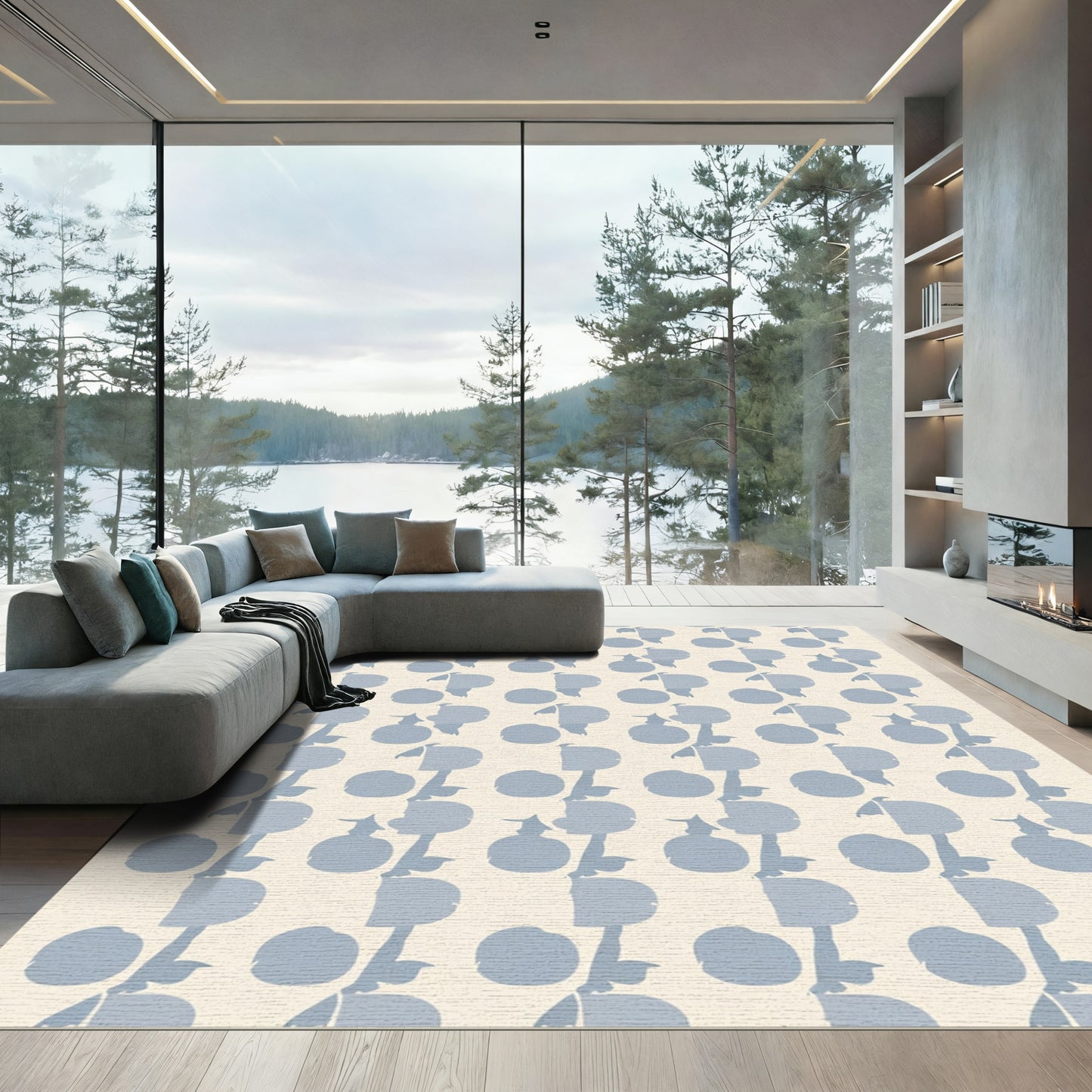 Powdery Blue Floral Garden Repeat Rug