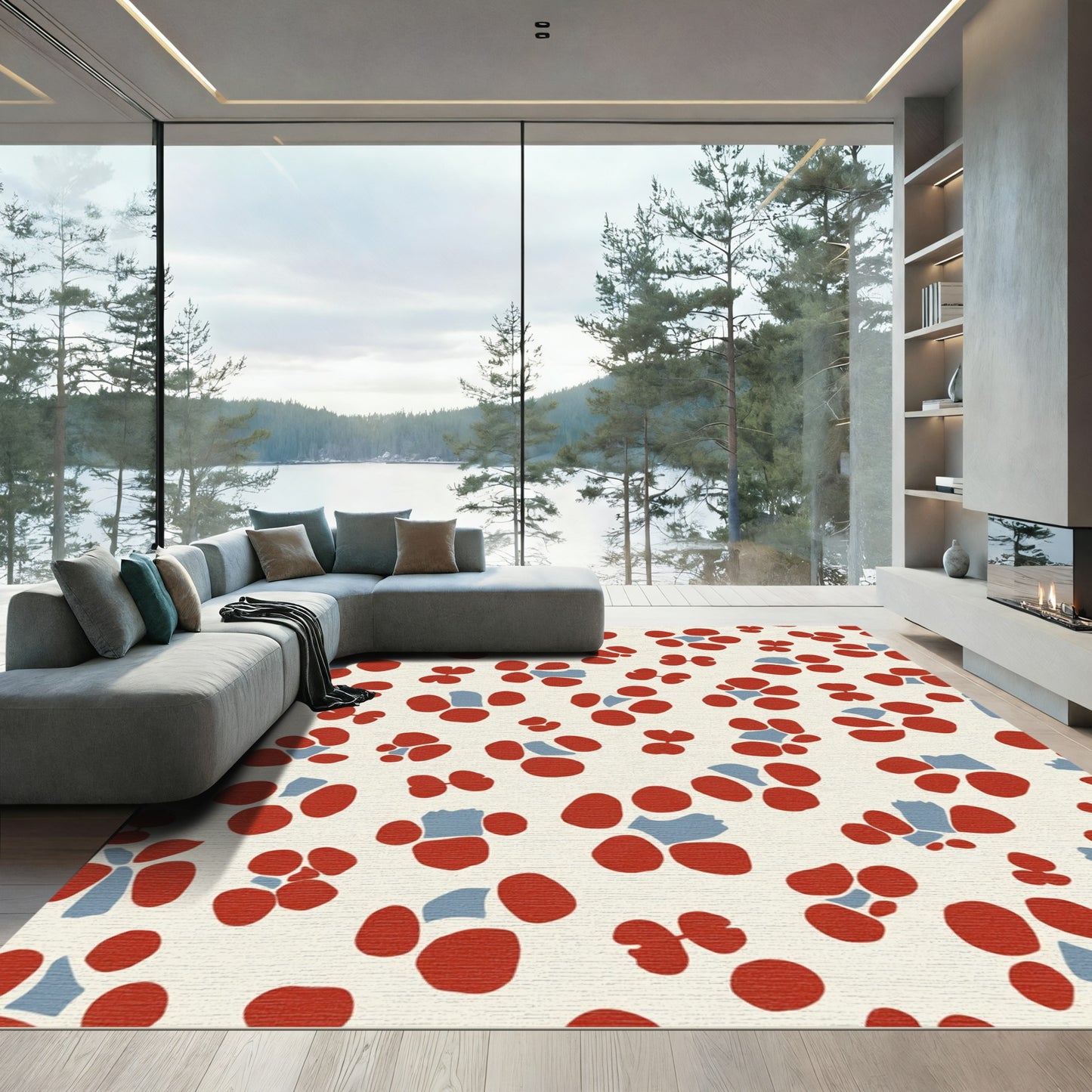 Warm Red And Blue Floral Scatter Rug