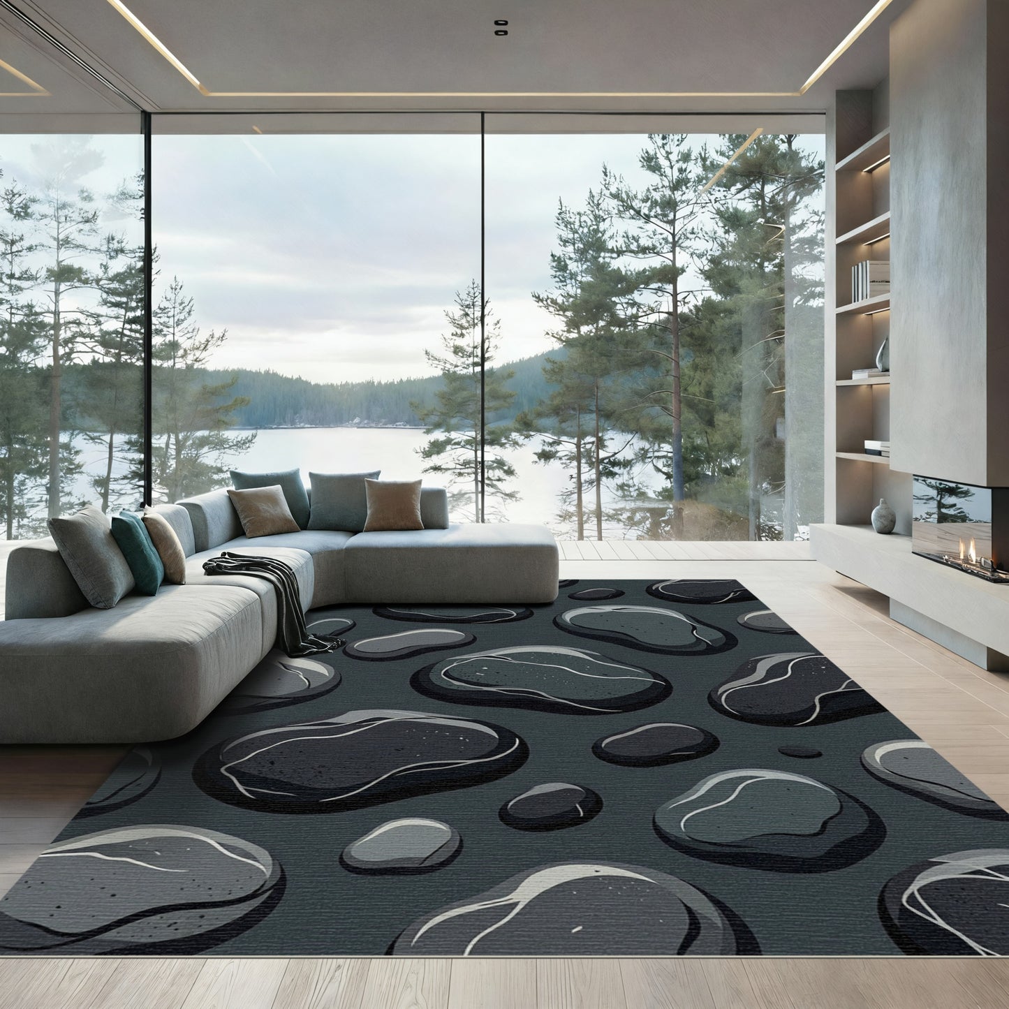 Dark Gray Smooth Pebble Arrangement Rug