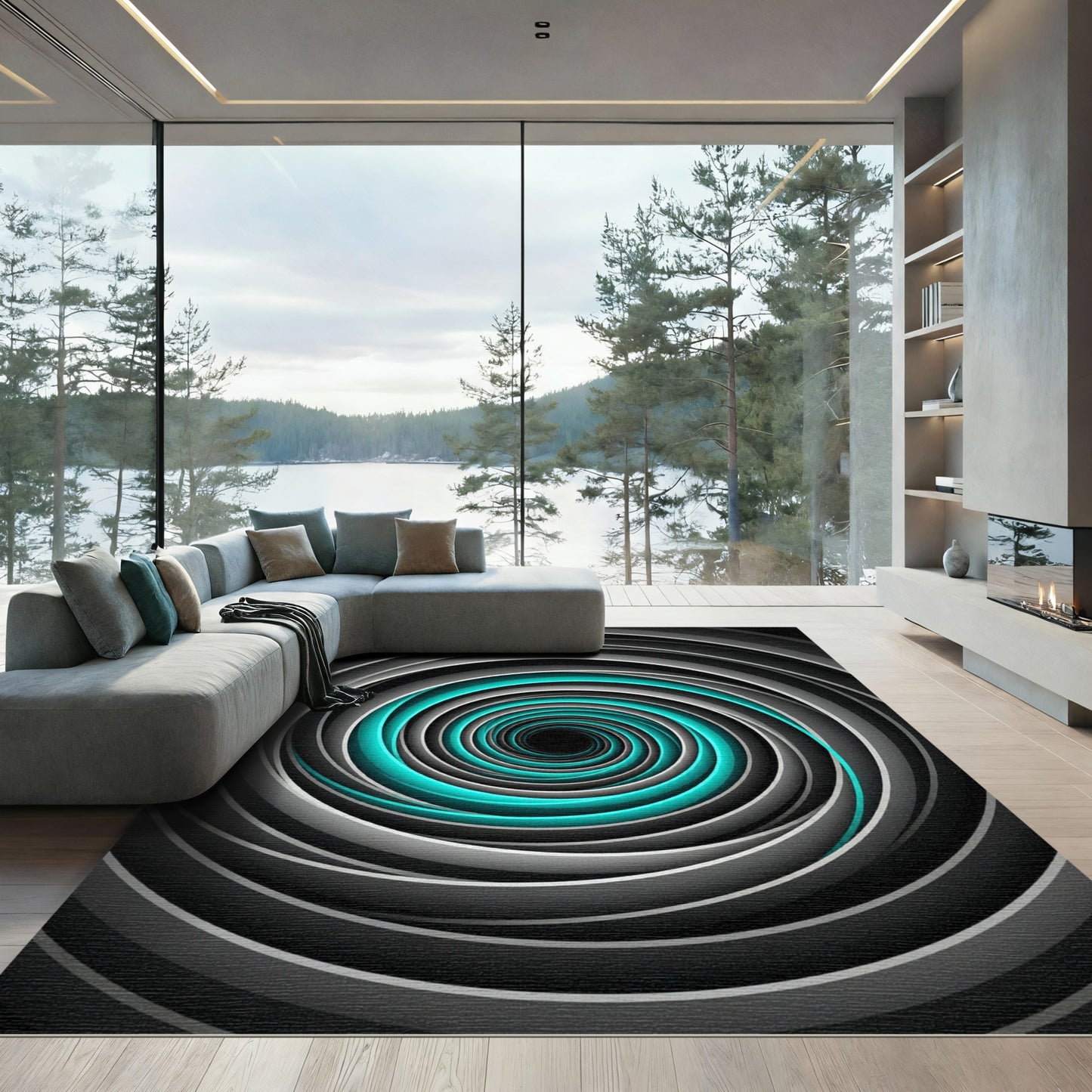 Modern Teal and Gray Infinite Swirl Rug