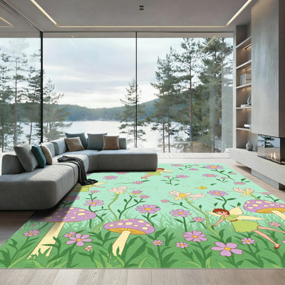 Whimsical Fairy Garden with Purple Flowers Rug