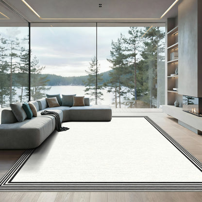 Black White Thin Striped Border Rug