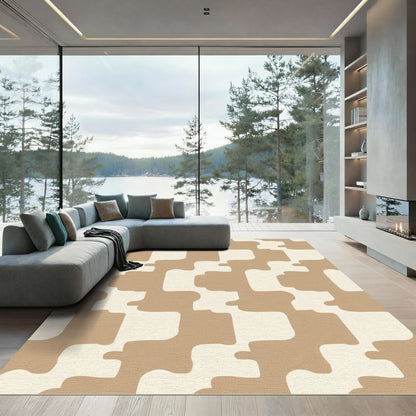 Modern Beige Cream Organic Grid Rug