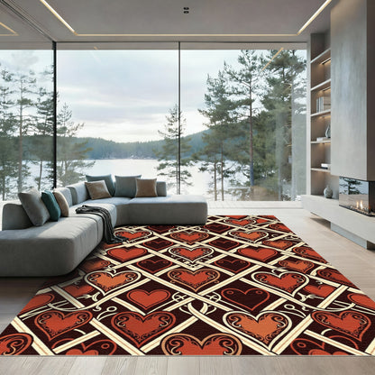 Ornate Crimson Heart Lattice Interwoven Area Rug