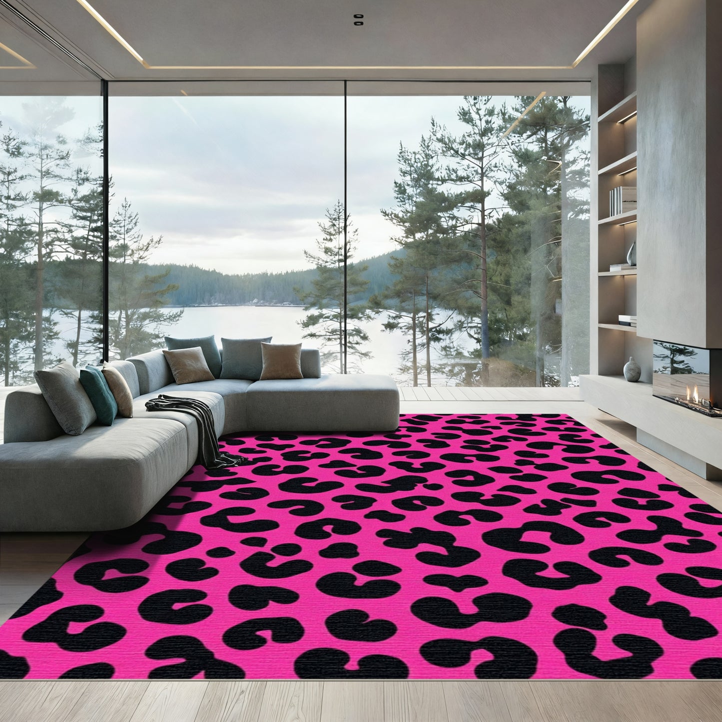 Bold Hot Pink Black Leopard Spot Rug