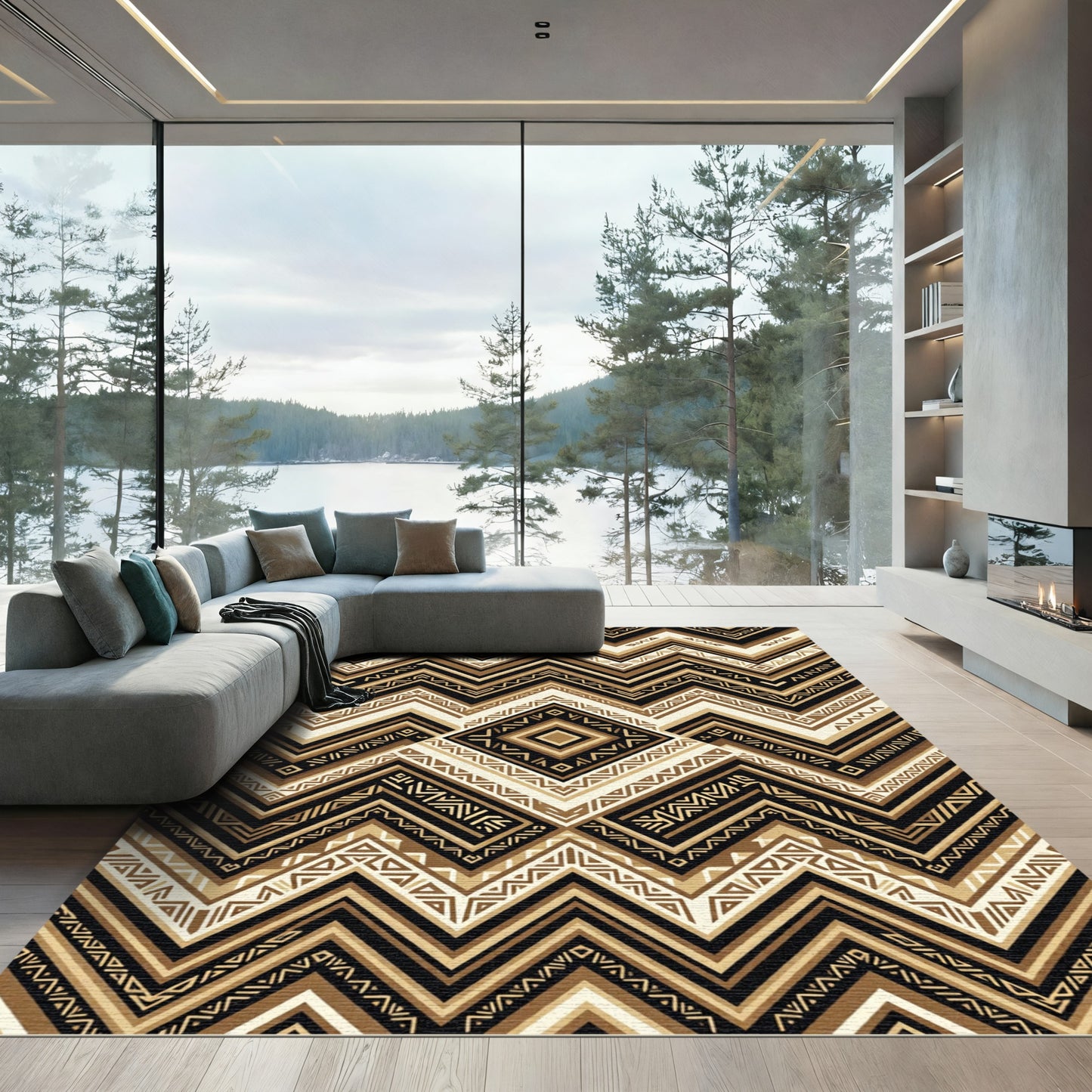 Tribal Chevron Neutral Geometric Rug