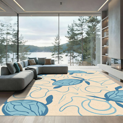 Blue Sea Turtles Flowing Swirls Rug