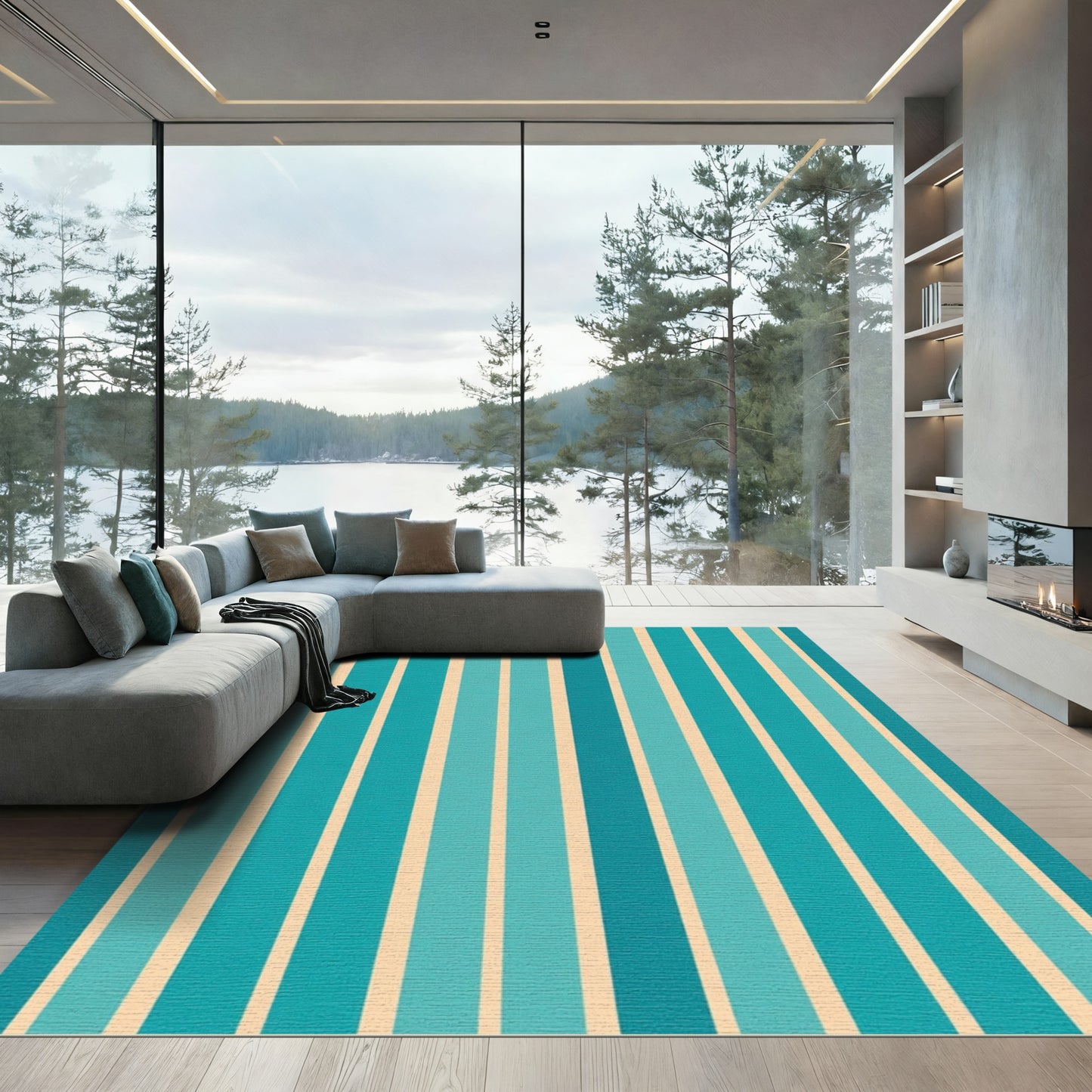 Ocean Blue Vertical Stripe Rug