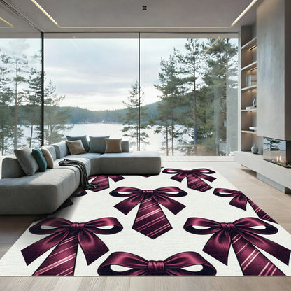 Elegant Burgundy Ribbon Tie Seamless Grid Rug