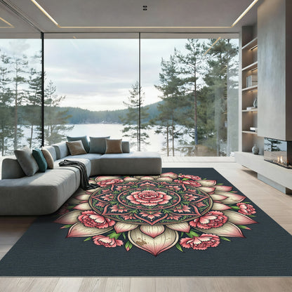 Blush Pink Lotus Floral Mandala Round Rug