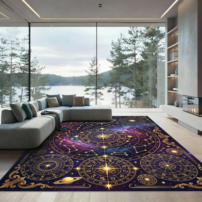 Golden Celestial Zodiac Constellation Map Rug